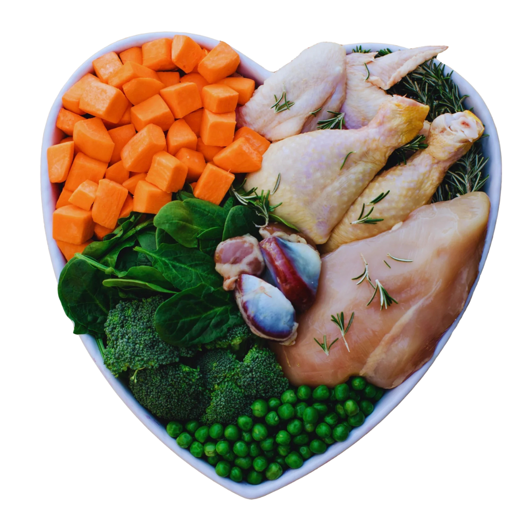 Frango e batata-doce frescos